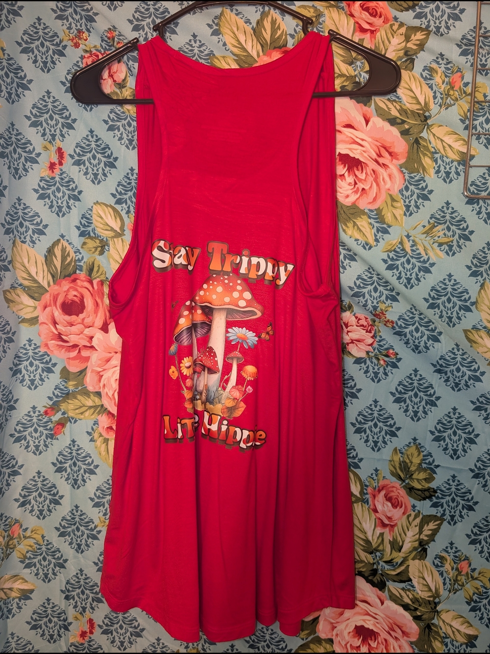 Red Graphic Tank Dress - Say Trippy Little Hippie Mushroom Print